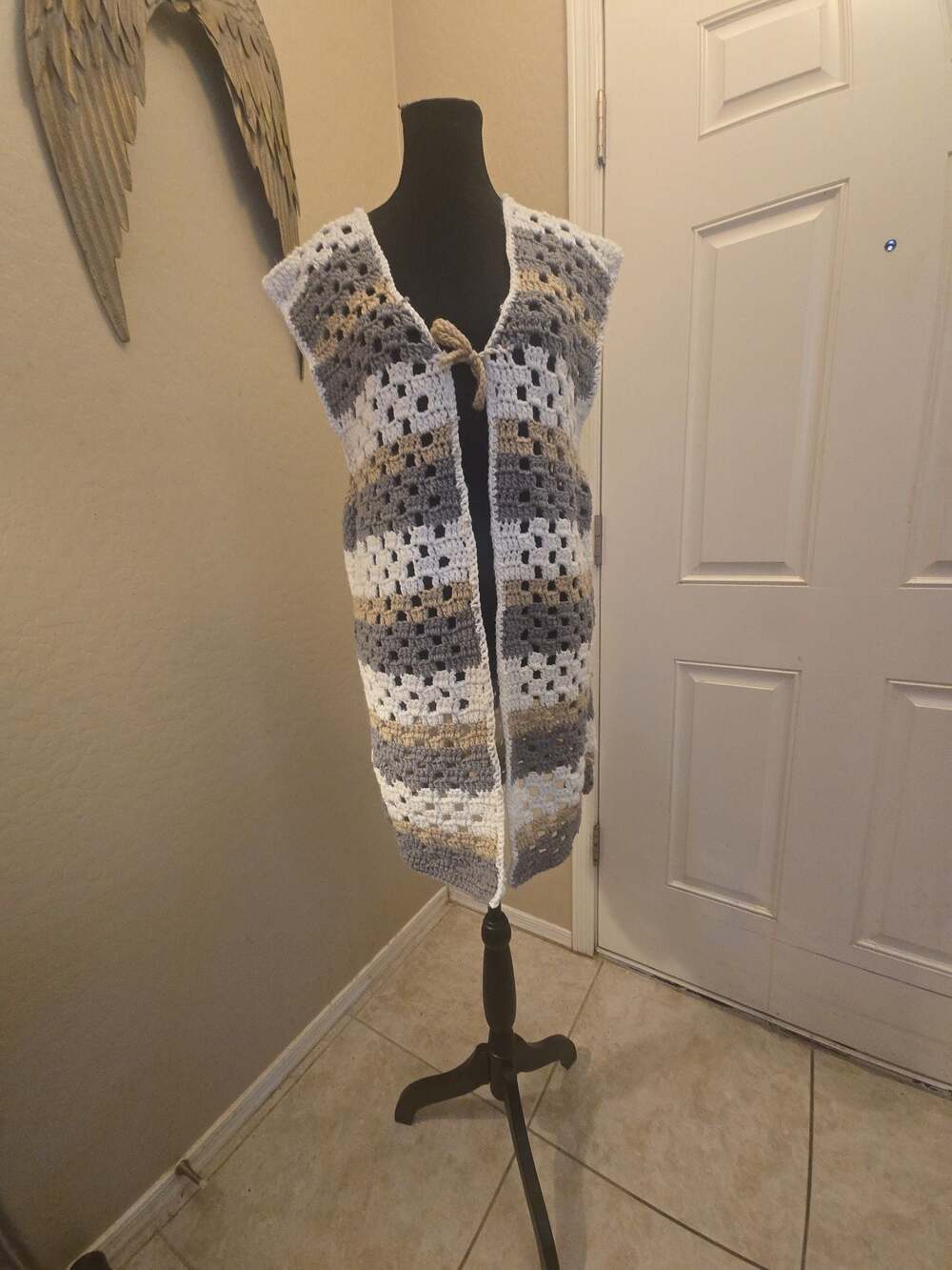 Handmade Crochet Long Vest Cardigan | Grannycore Grandmacore Cottagecore Boho